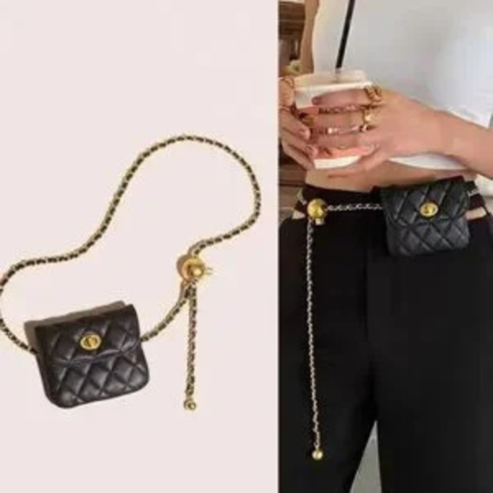 Leather Black and gold statement Chain mini bag belt luxury adjustable size